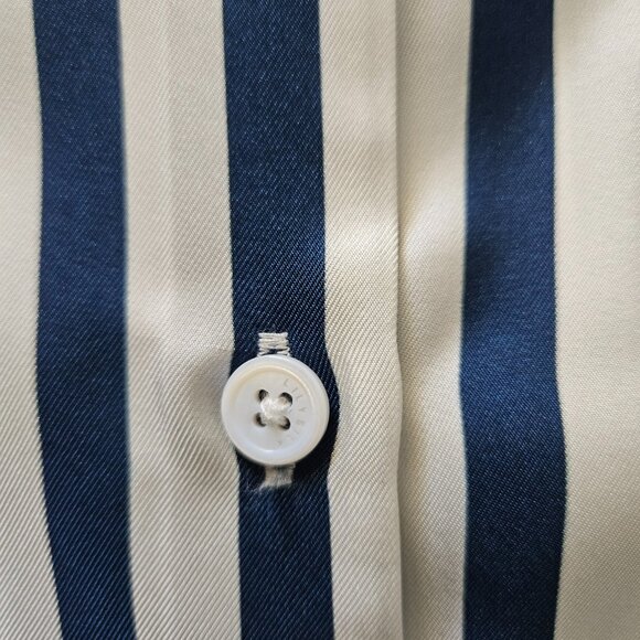 LilySilk Women's The Amalfi Stripe Silk Shirt, L, Blue & White Pinstripe, NWT - Picture 6 of 11